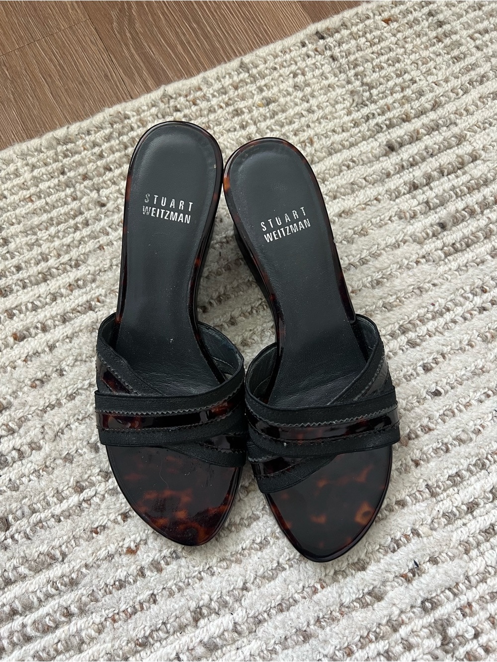 Stuart Weitzman Black & Tortoiseshell Slide Mules